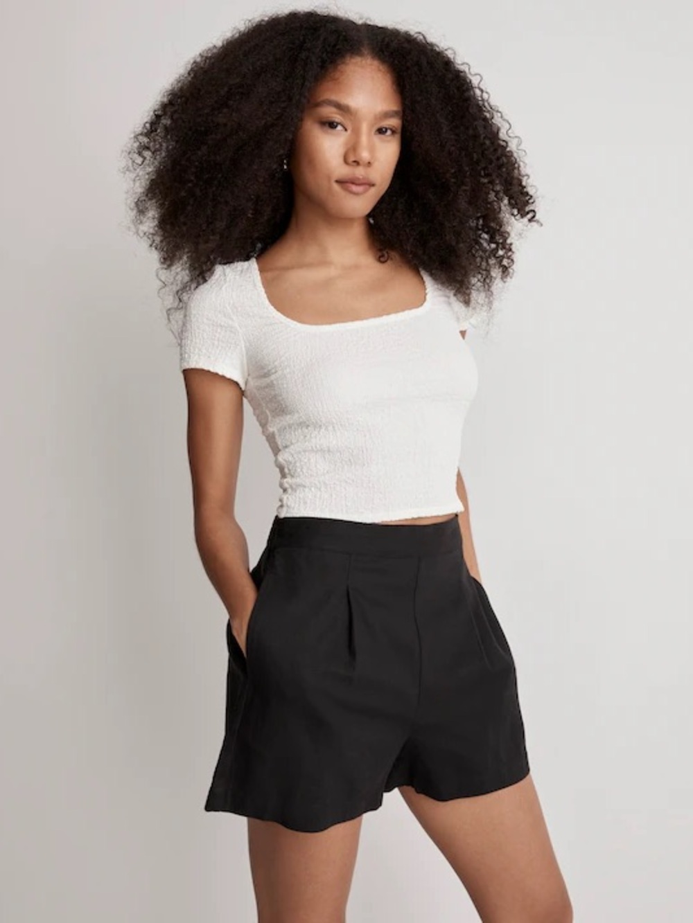 Madewell Clean Pull-On Linen Cotton Shorts Black Coal Size XS NWT NJ683